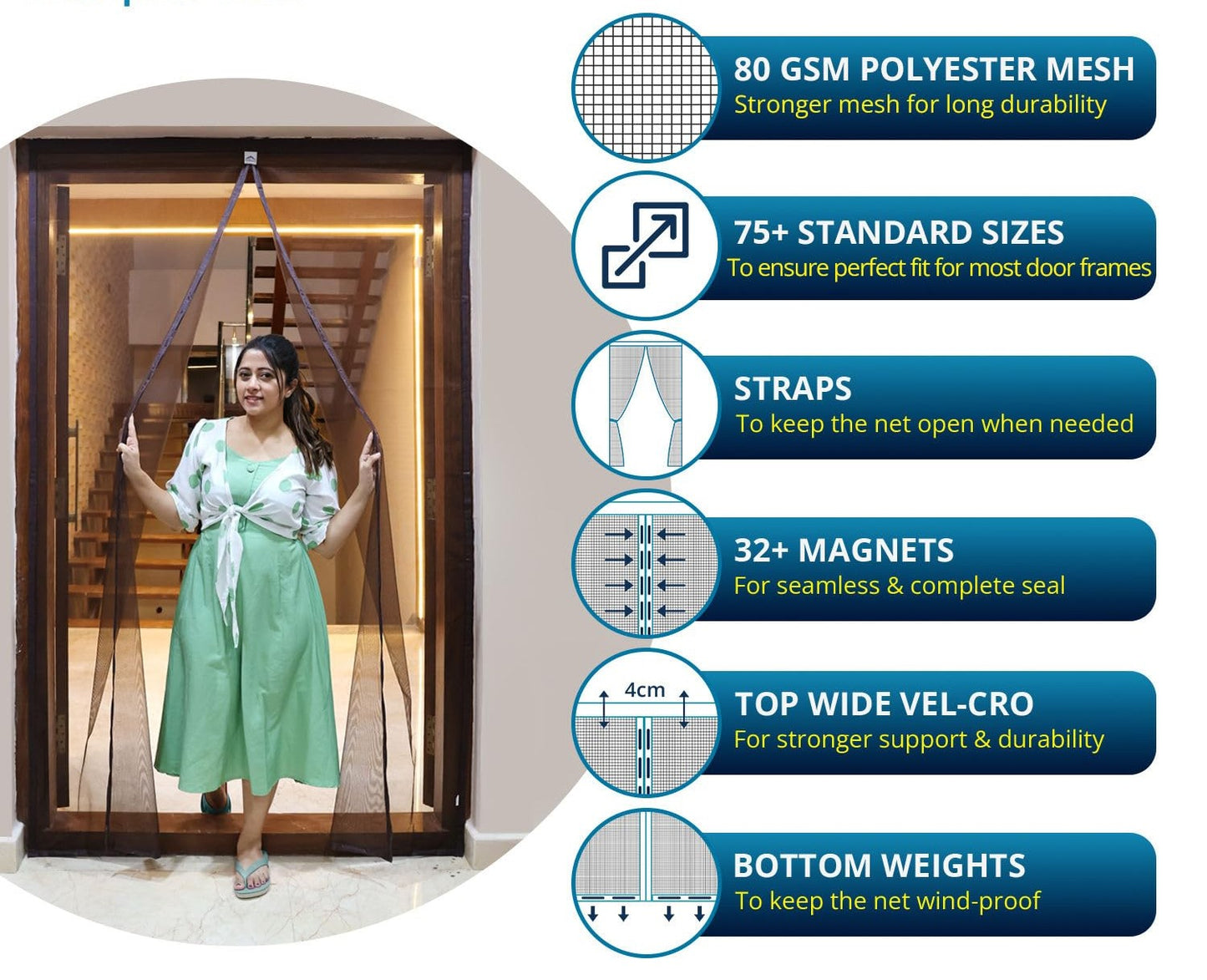 Magnetic Door Mosquito Net – Premium Self-Closing for All Door Types | Protection from Insects, Pets & KidsFriendly