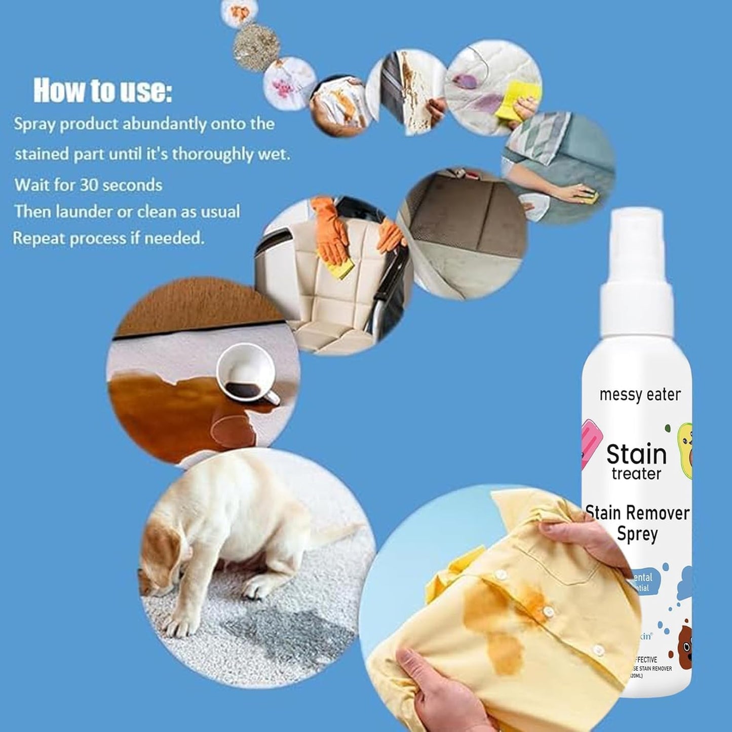 Instant Stain Remover Spray-Fabric Remover for Spots on Clothes, Carpets, Laundry, Grease All color Stain Remover Fabric| Toxin-free | 50+ Stains | Plant-based (BUY 1 GET 1 FREE)